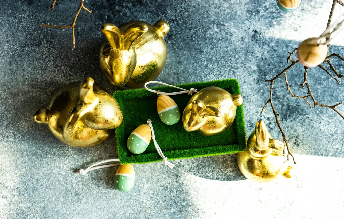 Photo wallpaper light, branches, background, holiday, eggs, spring, rabbit, Easter