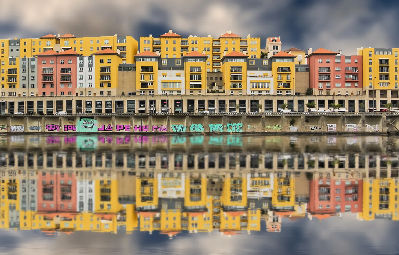 Photo wallpaper the city, reflection, Porto