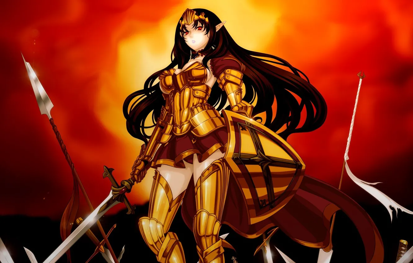 Photo wallpaper kawaii, battlefield, red, sword, game, fighter, armor, long hair
