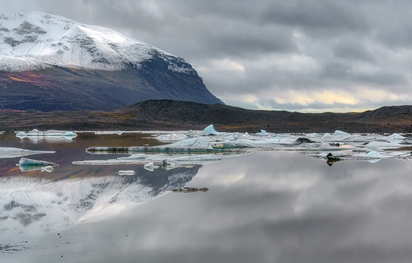 Photo wallpaper ice, clouds, snow, mountains, haze, Shvartsman Evgeny