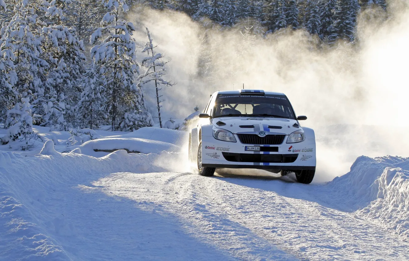 Photo wallpaper Winter, Snow, Sport, Turn, Day, Car, WRC, Rally