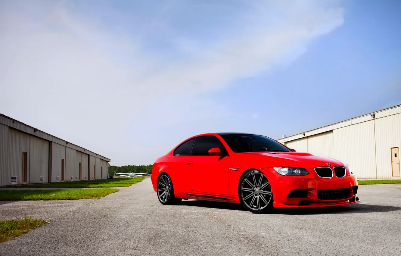 Photo wallpaper machine, the sky, asphalt, red, BMW, BMW, day, the front