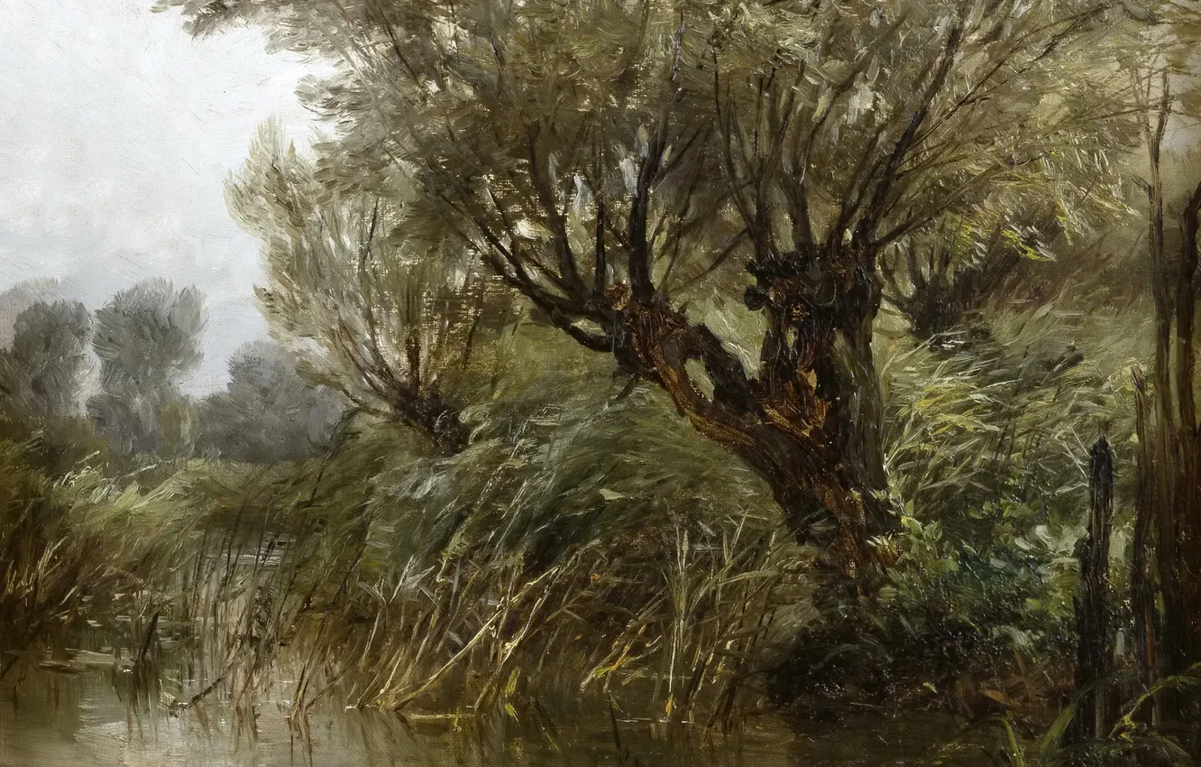 Photo wallpaper trees, pond, picture, Landscape, Carlos de Haes