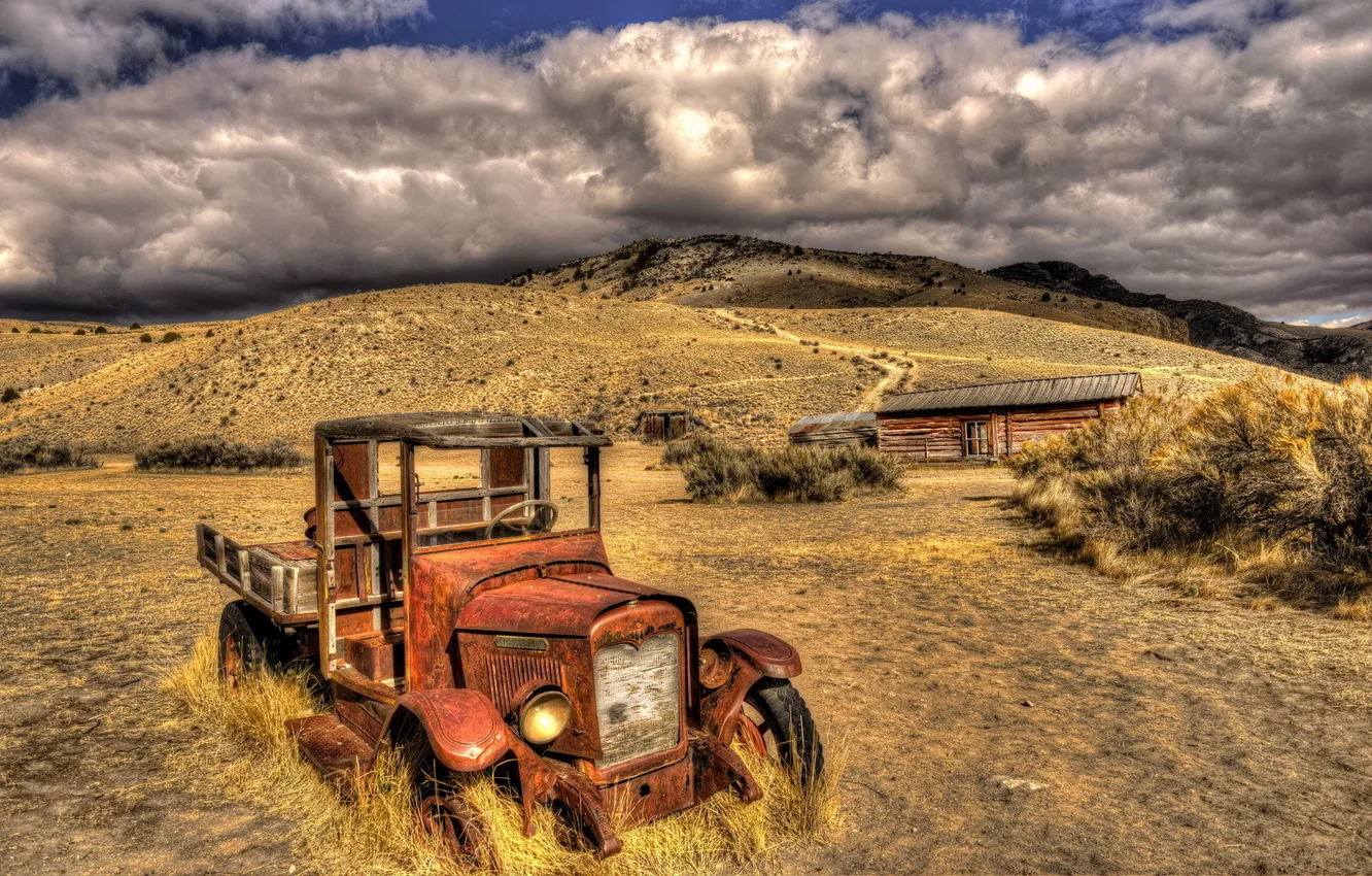 Photo wallpaper field, machine, landscape, home