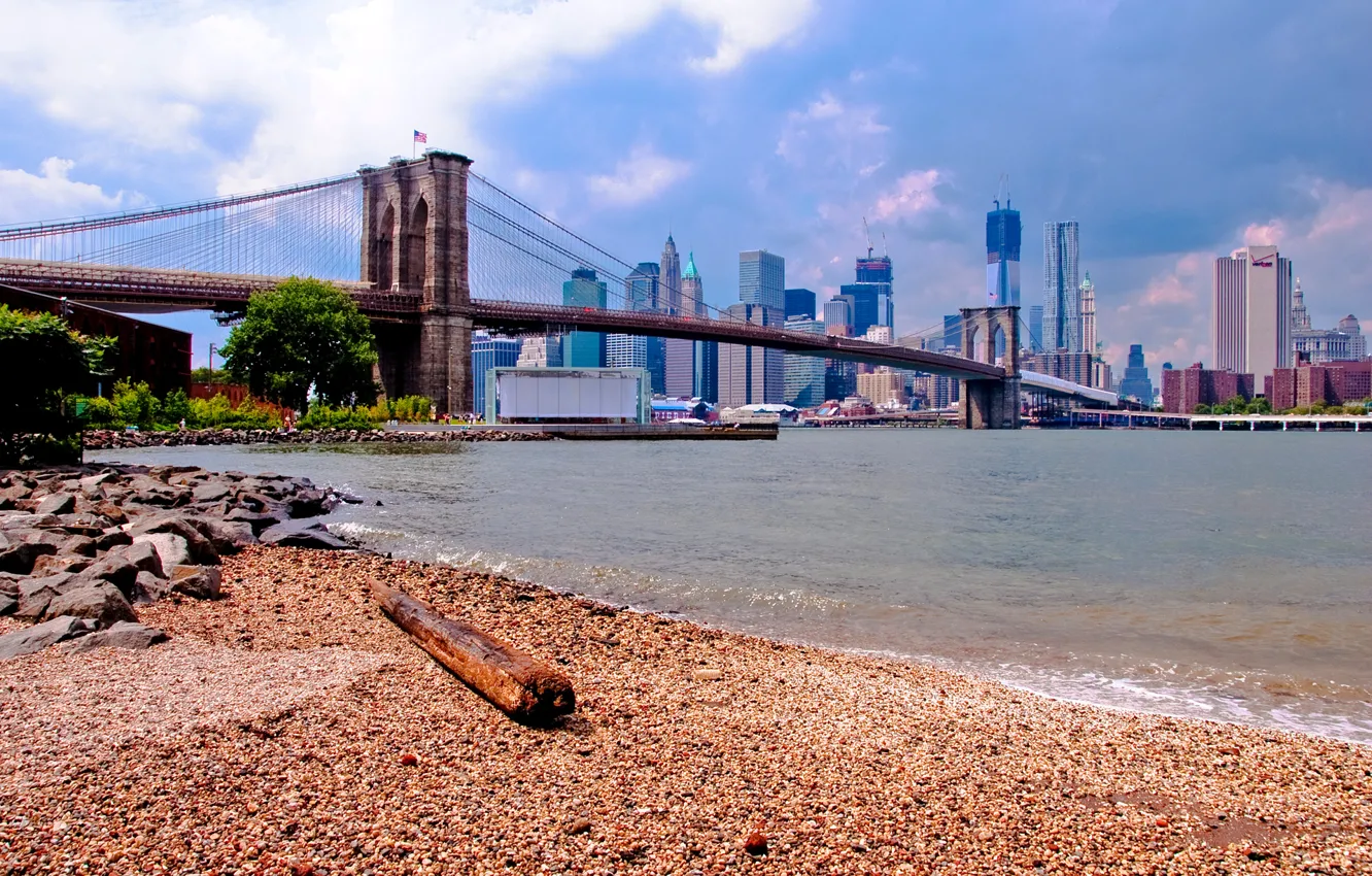 Photo wallpaper the sky, landscape, bridge, home, USA, Brooklyn, New York