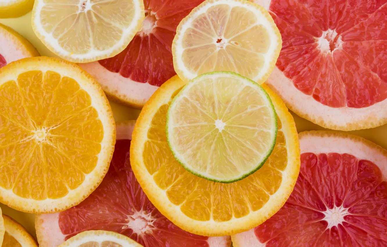 Photo wallpaper lemon, orange, lime, citrus, fruit, different, a lot, grapefruit