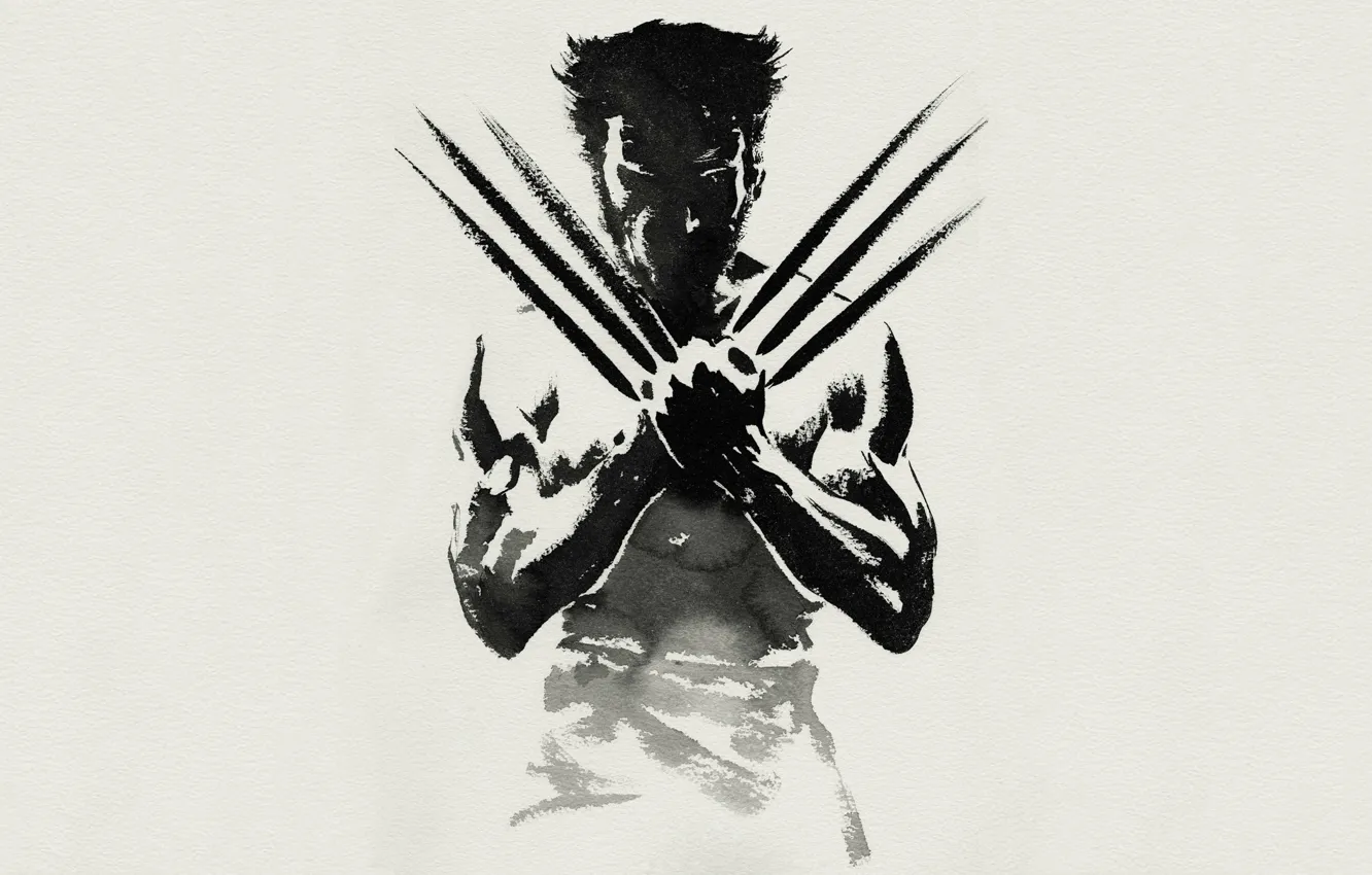 Photo wallpaper look, pose, figure, minimalism, art, claws, Wolverine, minimalism