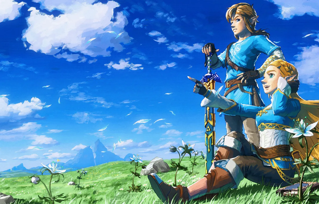Photo wallpaper the sky, clouds, sword, hero, sword, Princess, hero, princess