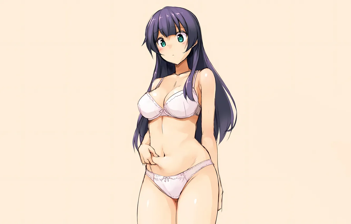 Photo wallpaper girl, sexy, lingerie, bra, cleavage, panties, green eyes, long hair