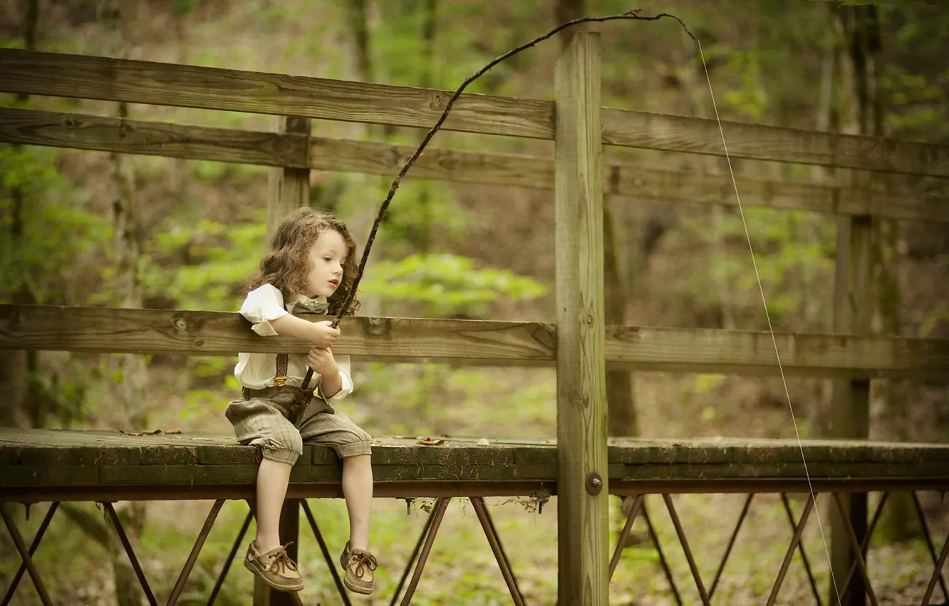 Photo wallpaper bridge, mood, fishing, girl
