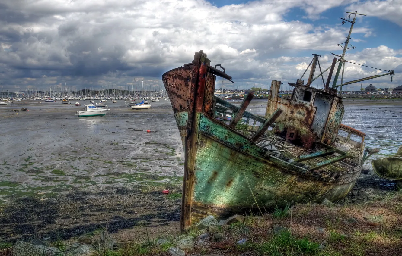 Photo wallpaper landscape, ship, France, Brittany, Larmor