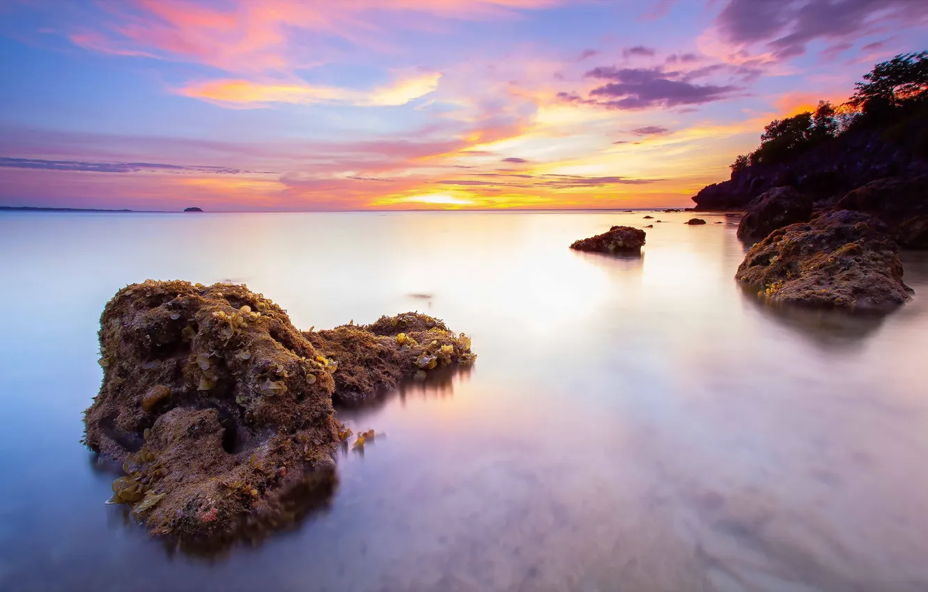 Photo wallpaper sea, landscape, sunset