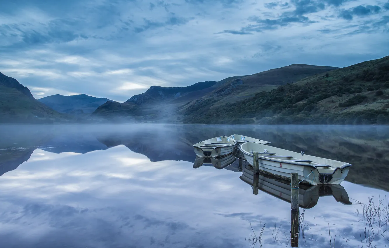 Photo wallpaper landscape, lake, boat