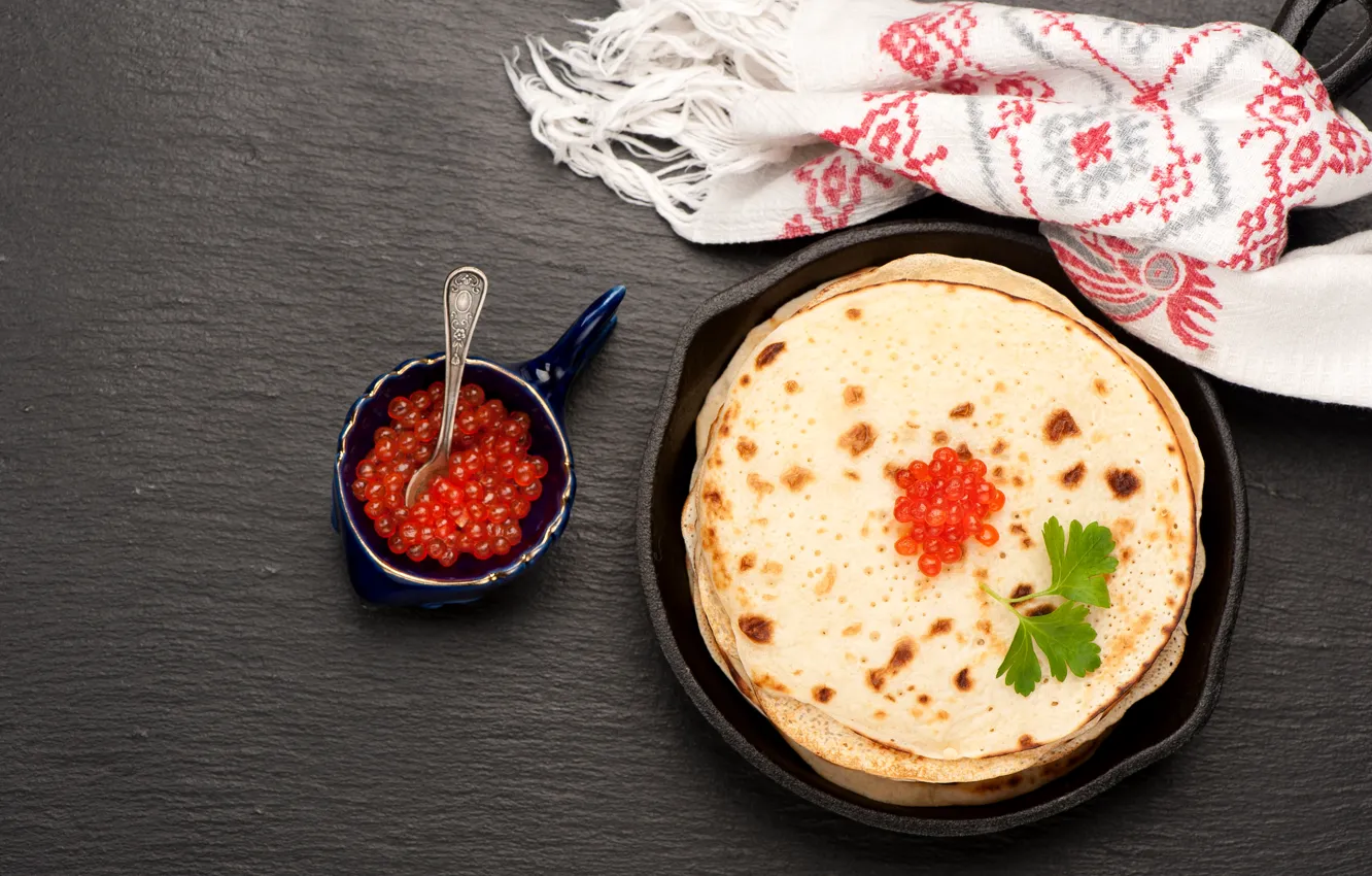 Photo wallpaper food, pancakes, caviar