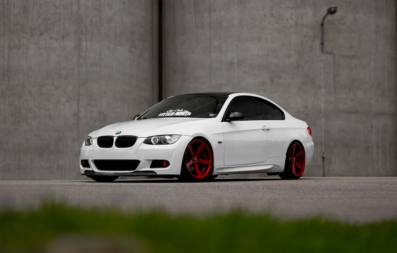 Photo wallpaper BMW, Red, White, E92, Wheels