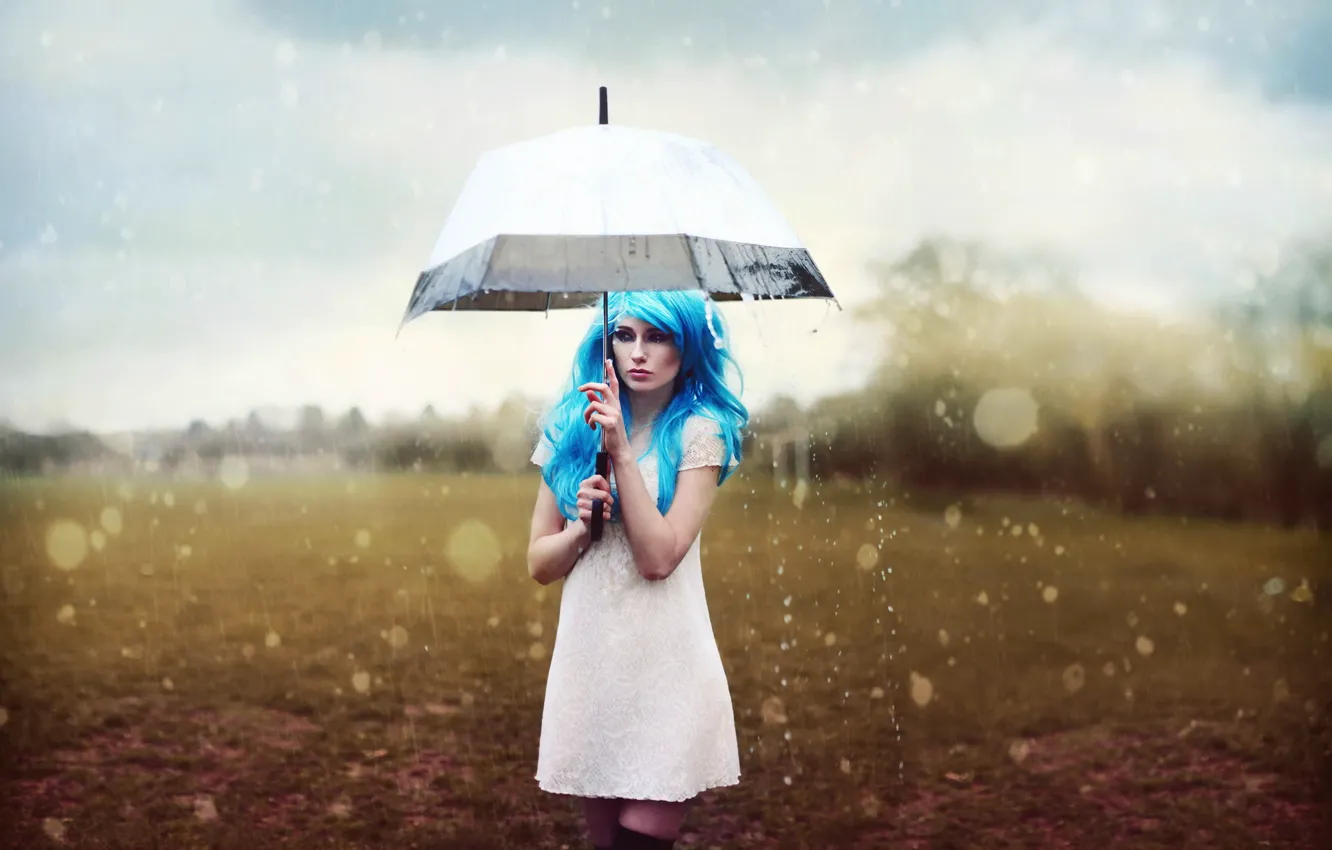 Photo wallpaper girl, rain, umbrella