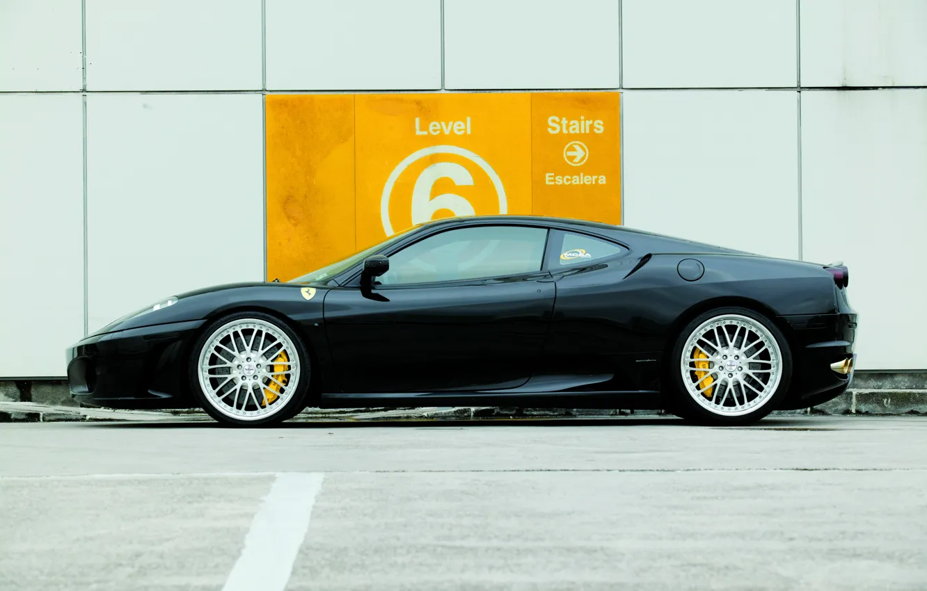 Photo wallpaper black, profile, Parking, wheels, ferrari, Ferrari, drives, black