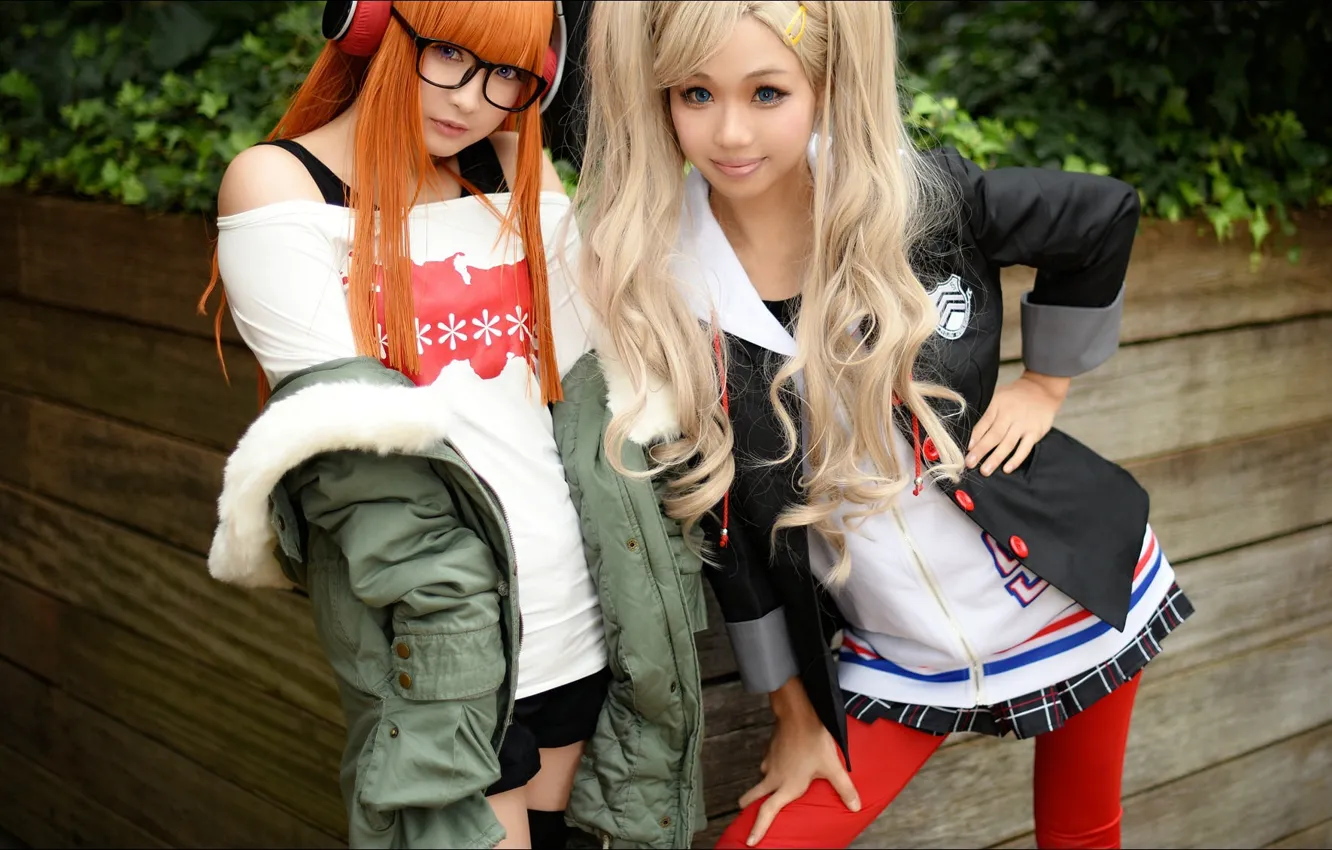 Photo wallpaper headphones, girls, style, two, asian girls