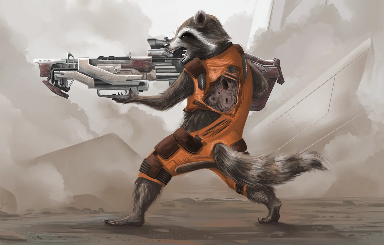 Photo wallpaper raccoon, art, rocket, raccoon, guardians of the galaxy