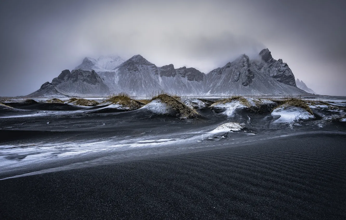 Photo wallpaper beach, mountains, Iceland, Stones
