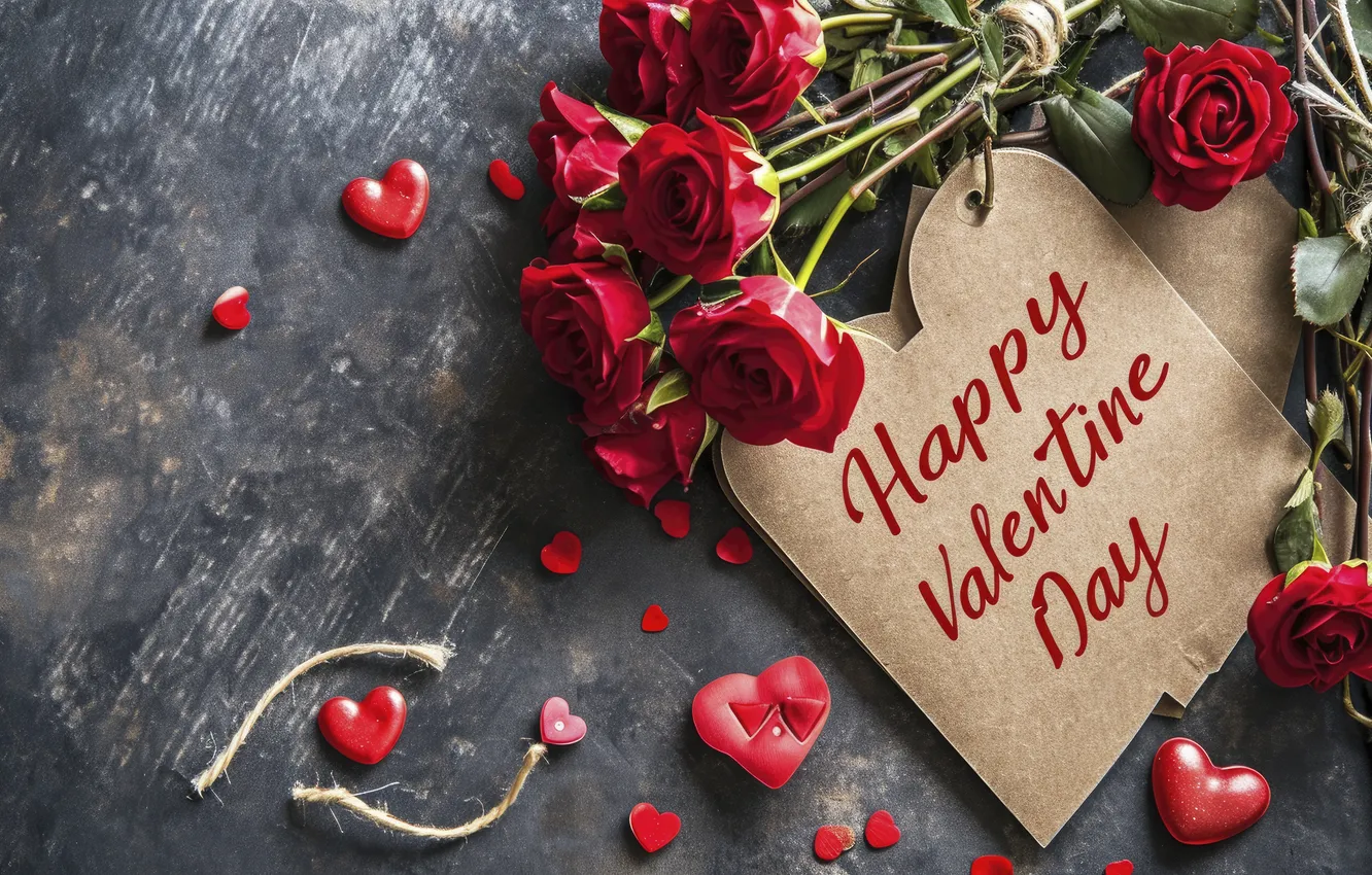 Photo wallpaper love, flowers, red, gift, romance, roses, hearts, love