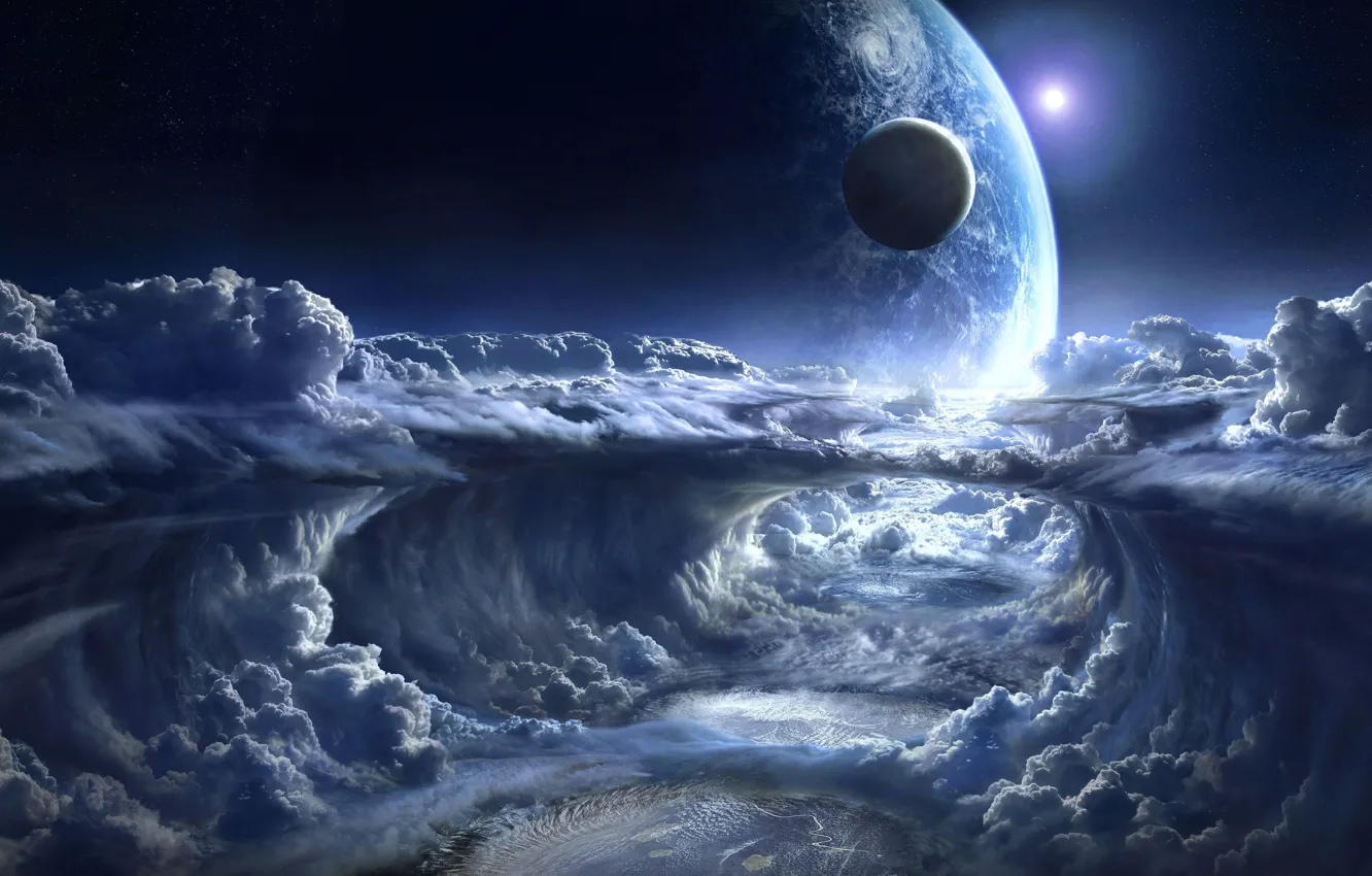 Photo wallpaper The SKY, CLOUDS, PLANET, The MOON, EARTH, SURFACE, CLOUDS