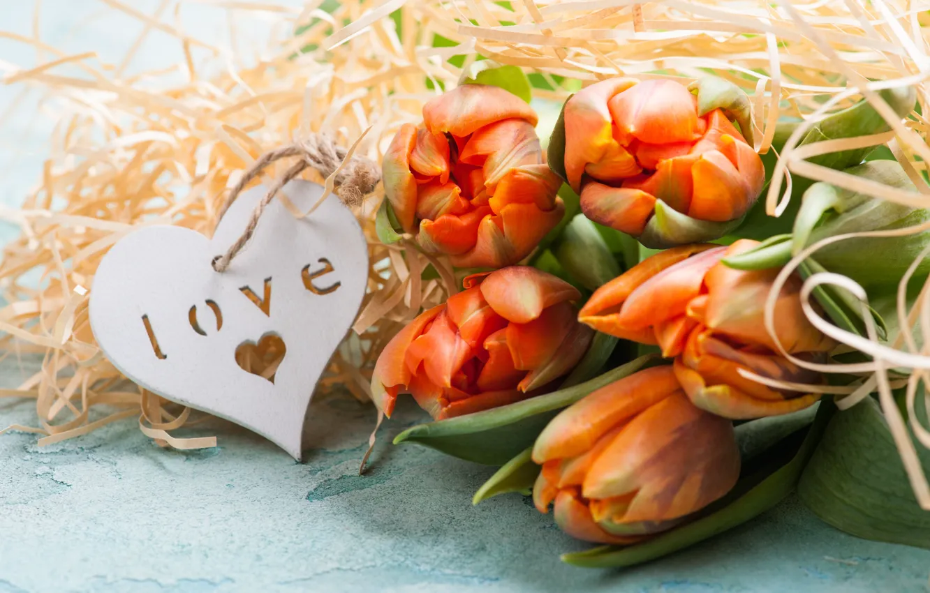 Photo wallpaper bouquet, tulips, orange, heart, THE OFF