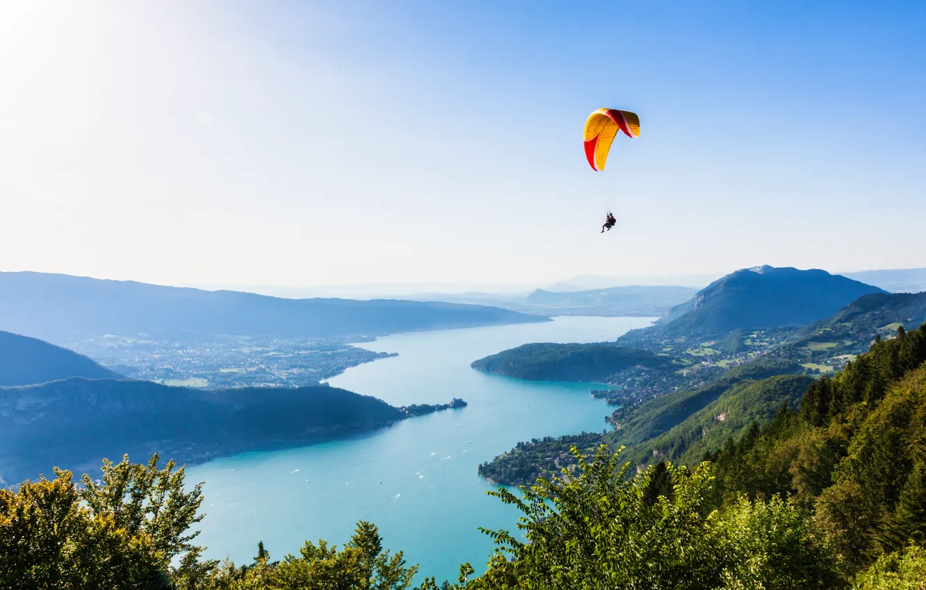Photo wallpaper sport, France, paraglider, lake Annecy, the Haute Savoie
