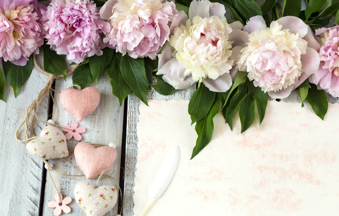 Photo wallpaper flowers, heart, pink, flowers, romantic, hearts, peonies, peonies