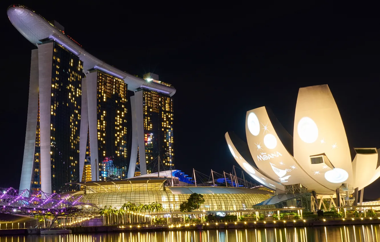 Photo wallpaper night, lights, Singapore, the hotel