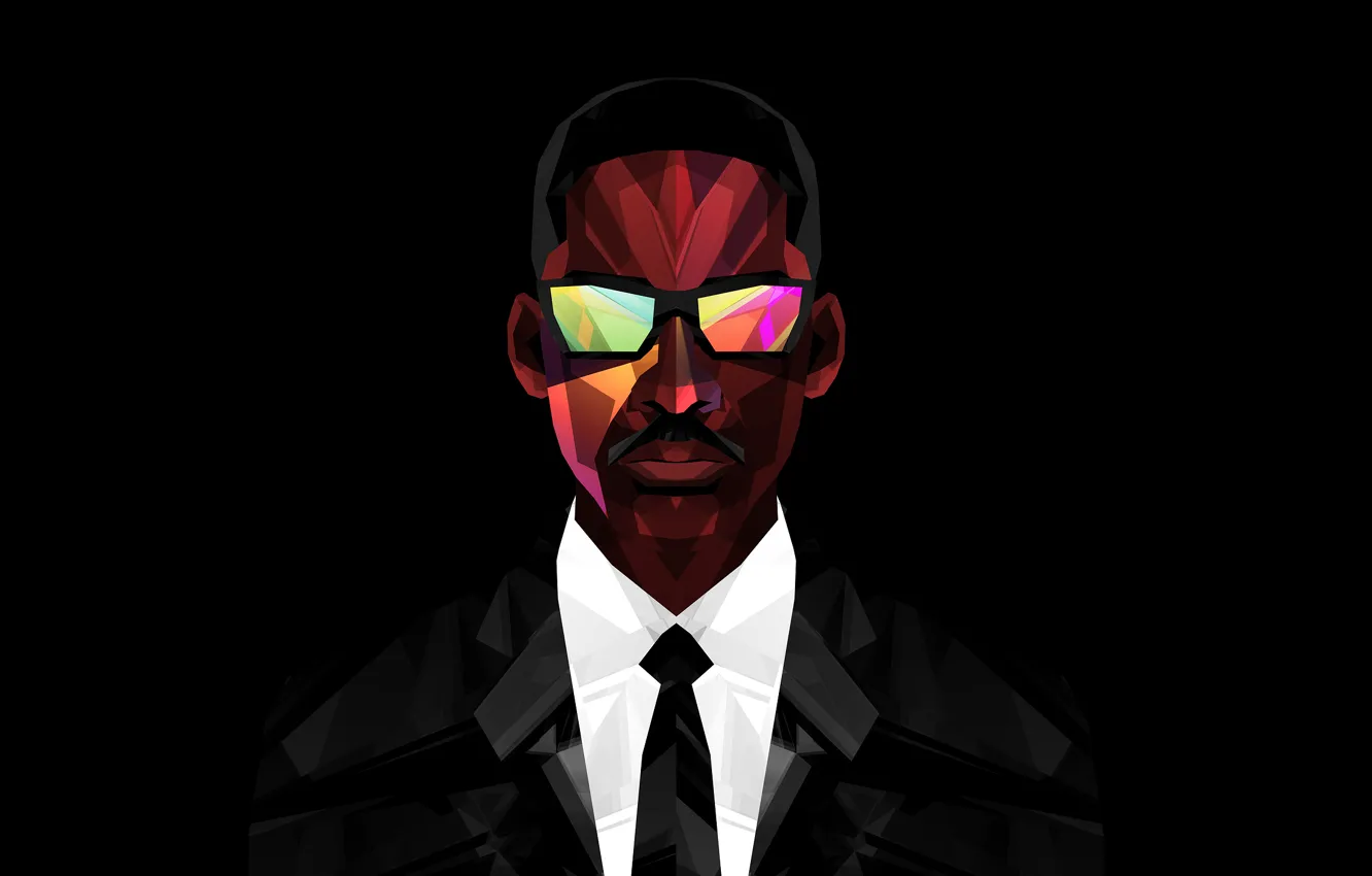 Photo wallpaper the film, glasses, costume, actor, Will Smith, black background, Men in black, agent J