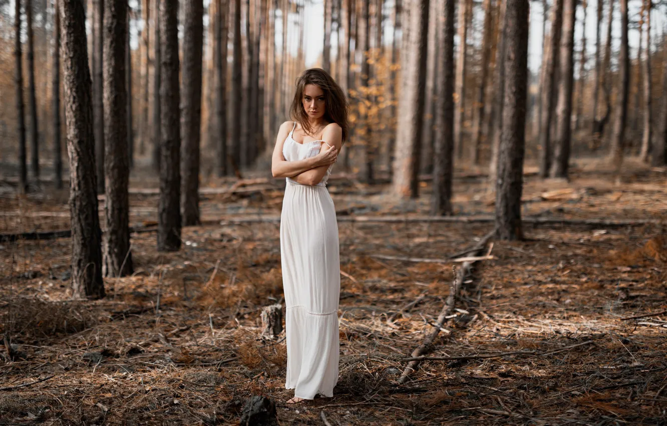 Photo wallpaper forest, dress, the beauty, bokeh, Anna Seregina