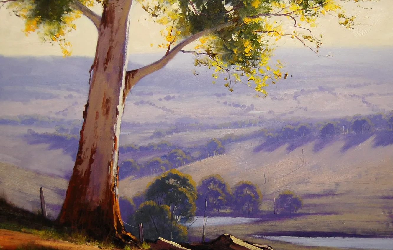 Photo wallpaper trees, figure, art, ARTSAUS, Hazy Morning Cottles Bridge