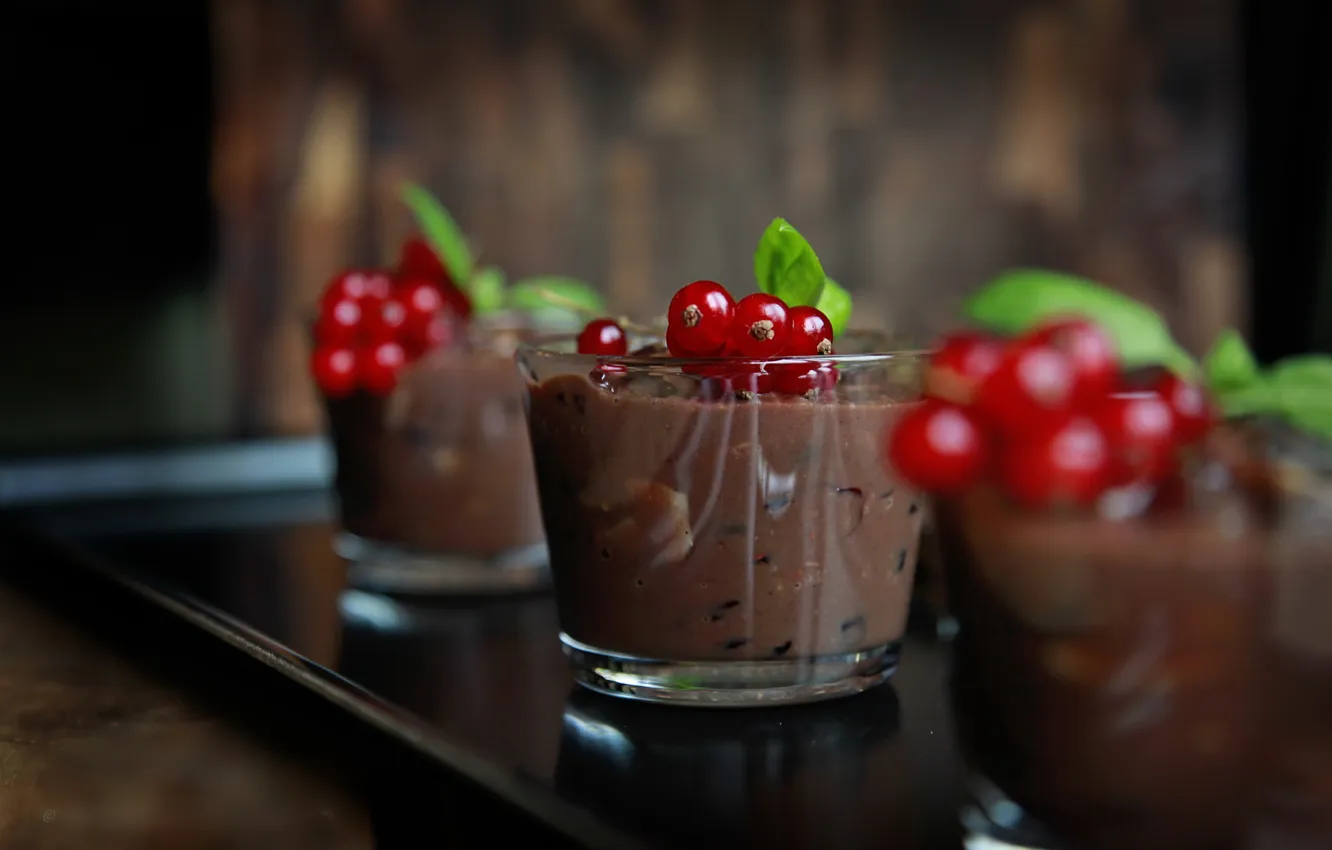 Photo wallpaper chocolate, mint, dessert, currants