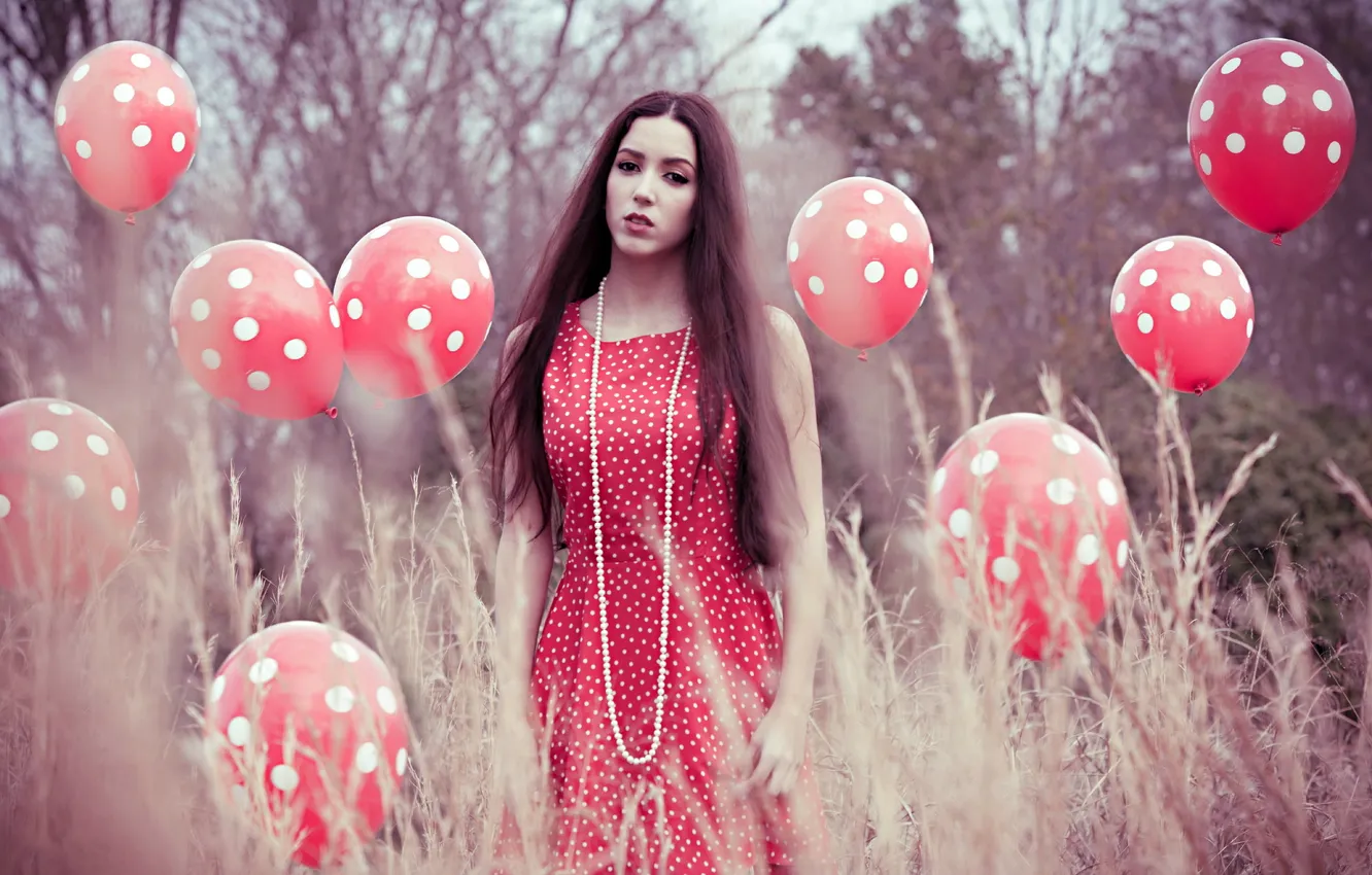 Photo wallpaper girl, background, balls