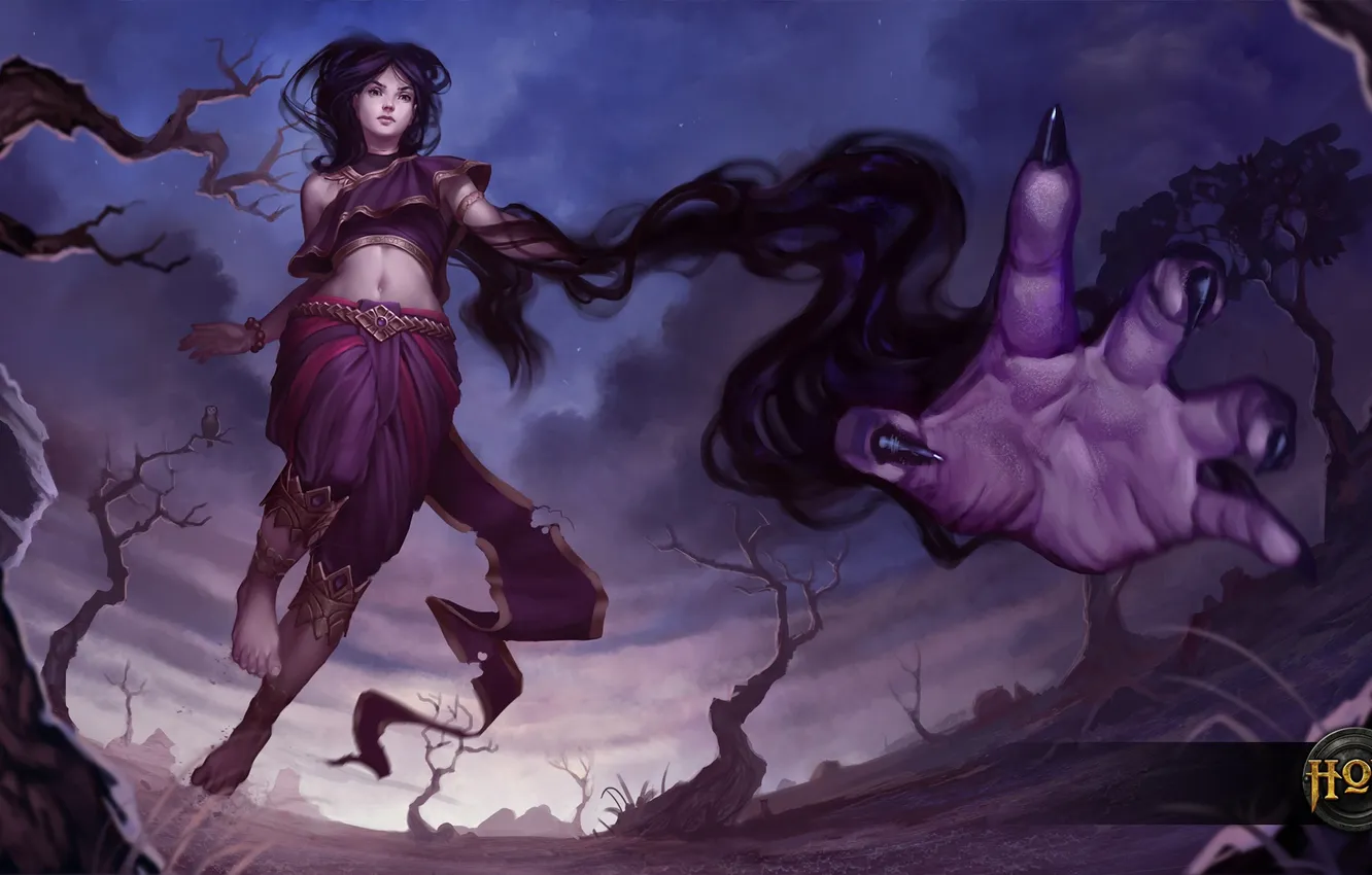 Photo wallpaper girl, magic, hands, Heroes of Newerth, moba, Lady Nak, S2 Games, mae nak