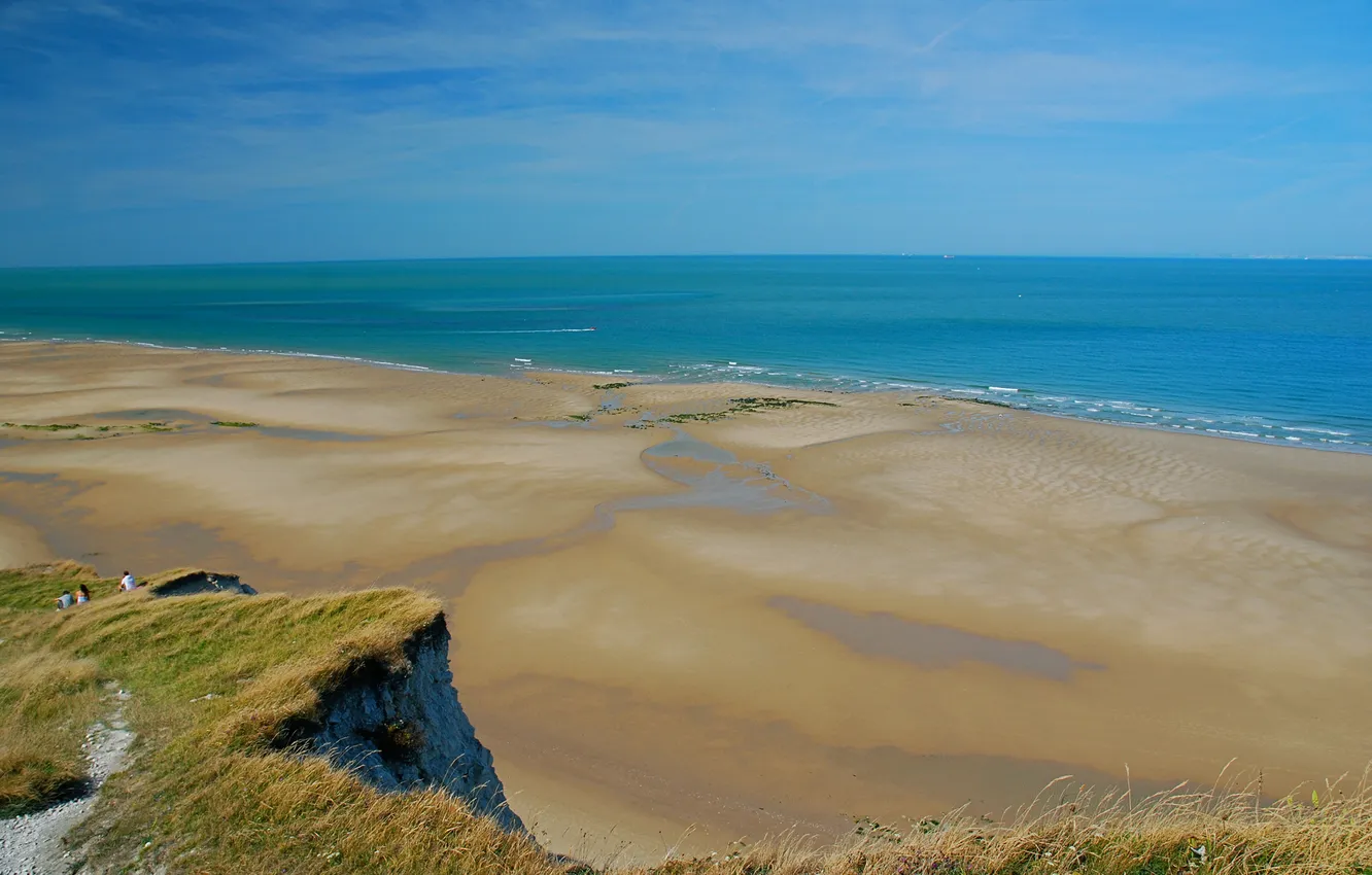 Photo wallpaper sea, the sky, clouds, open, shore, people