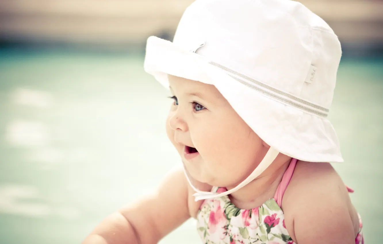 Photo wallpaper flowers, children, hat, baby