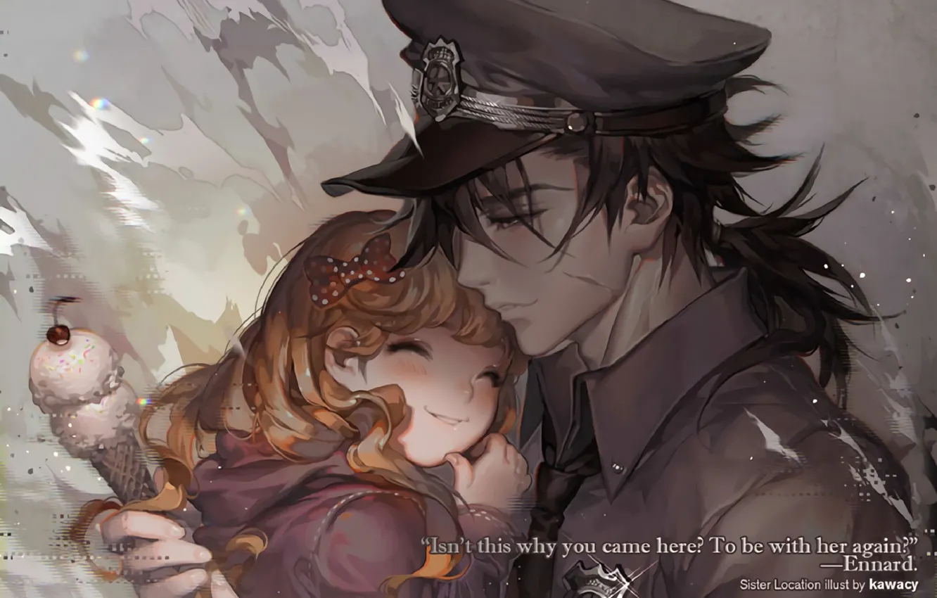 Photo wallpaper romance, anime, art, ice cream, girl, cap, guy, scar