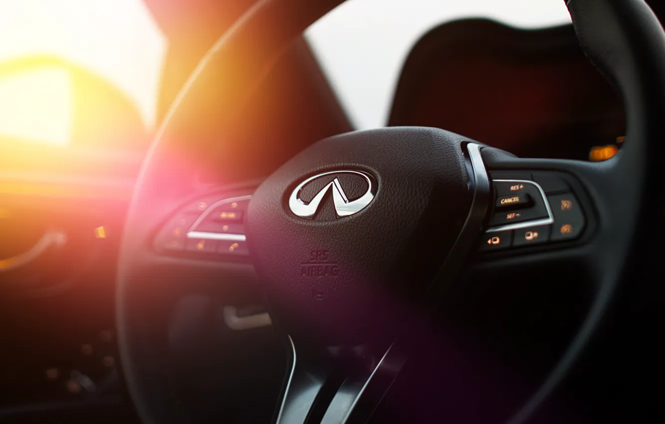 Photo wallpaper Infiniti, logo, steering wheel, Q60S, Infiniti Q60S 3.0T