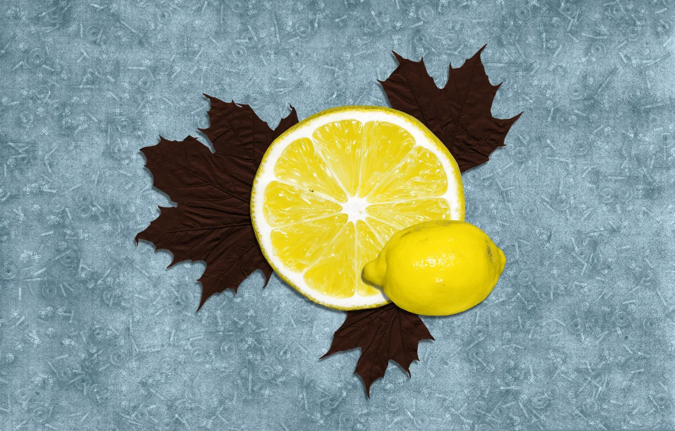 Photo wallpaper leaves, lemon, citrus, vitamins