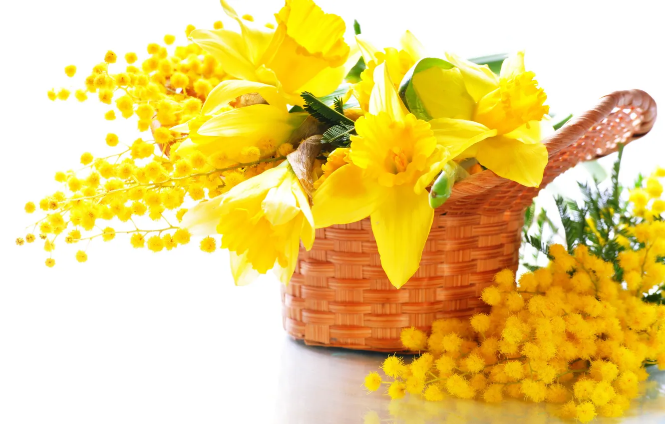 Photo wallpaper flowers, still life, basket