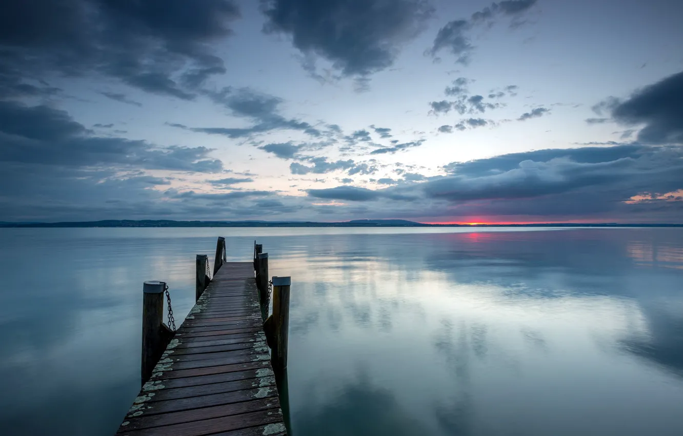 Photo wallpaper landscape, night, bridge, lake