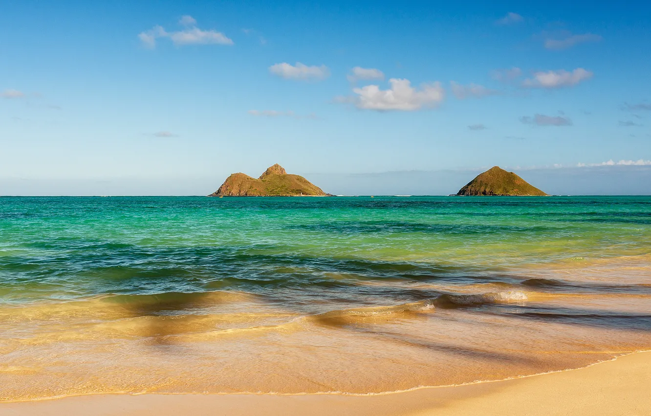 Photo wallpaper sand, wave, beach, the sky, water, clouds, the ocean, island