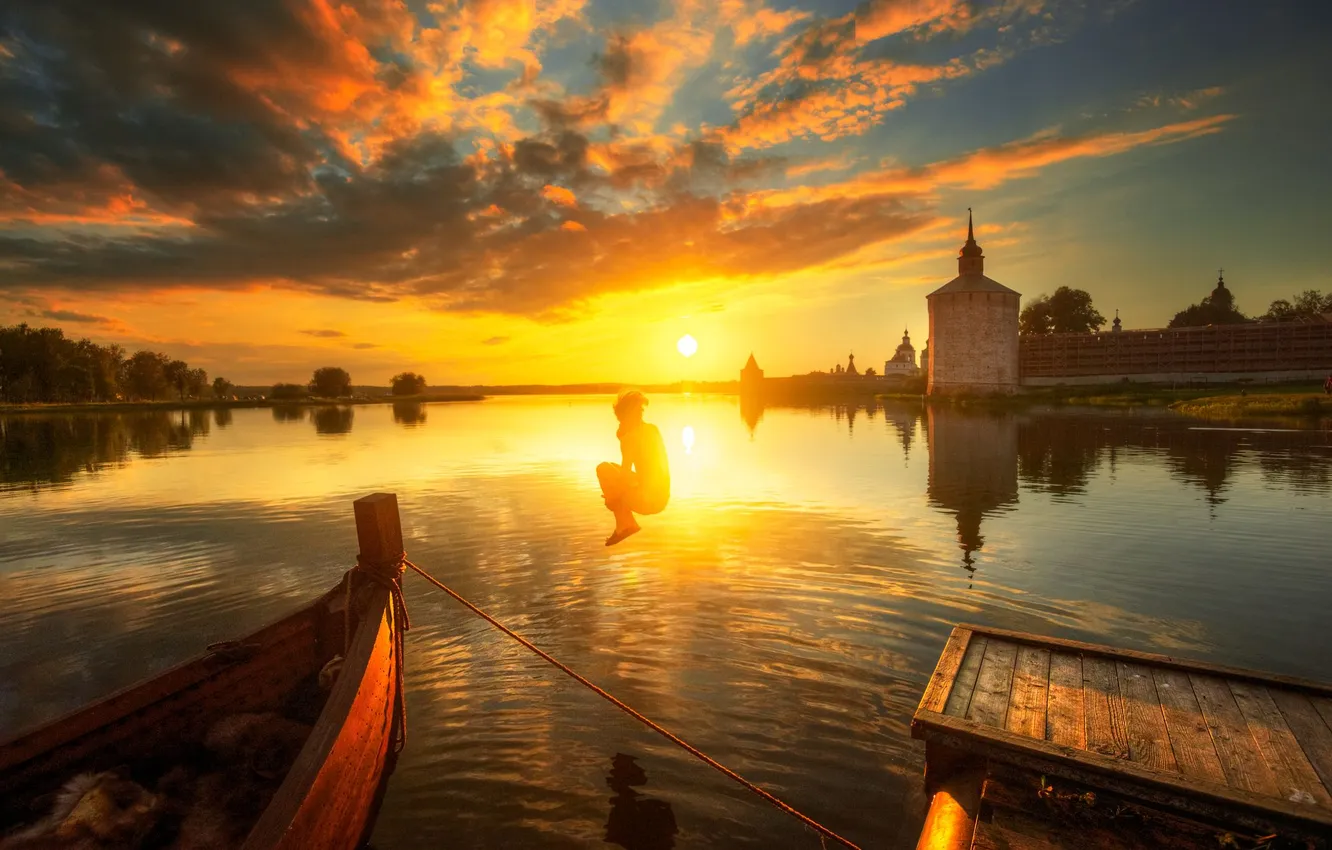 Photo wallpaper landscape, lake, Church, Eduard Gordeev, flying in a dream and in reality