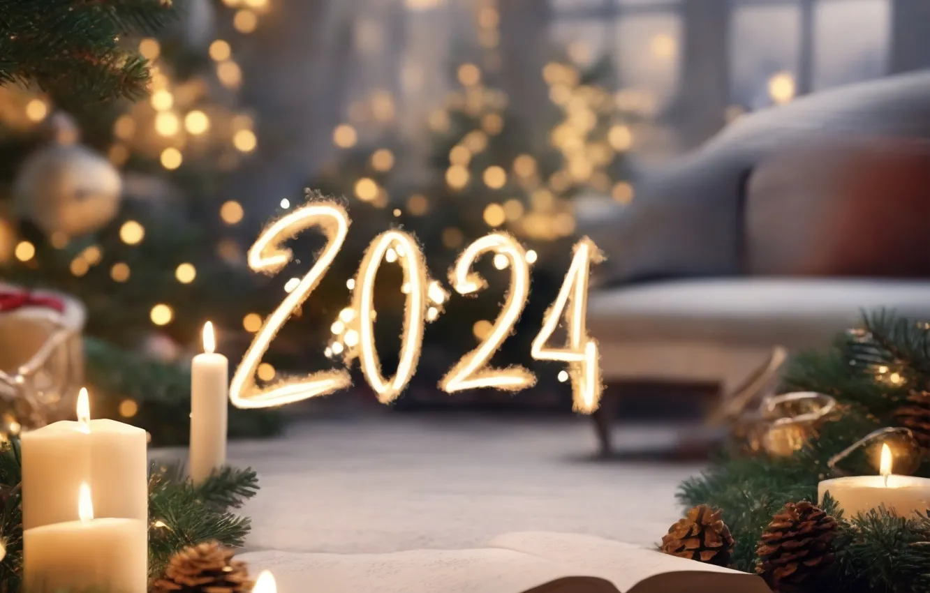 Photo wallpaper winter, light, decoration, branches, lights, comfort, lights, room