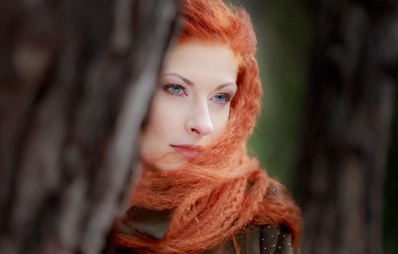 Photo wallpaper look, portrait, redhead, bokeh