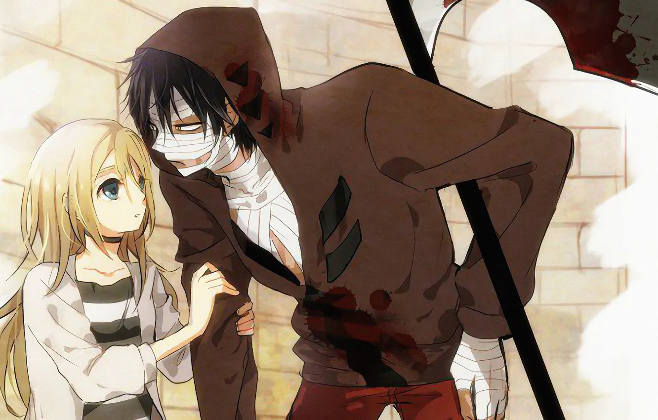 Photo wallpaper girl, weapons, braid, guy, two, Angel bloodshed, Satsuriku no Tenshi