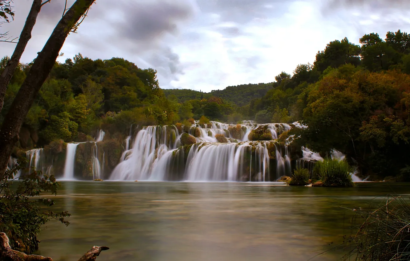 Photo wallpaper autumn, river, waterfall, cascade, Croatia, Croatia, Krka National Park, Dalmatia