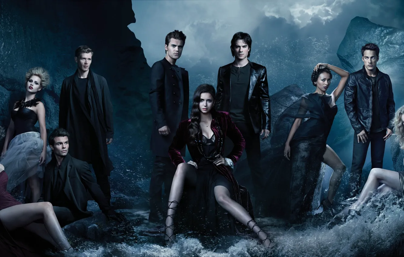Photo wallpaper the series, Nina Dobrev, The Vampire Diaries, Elena, The vampire diaries, Ian Somerhalder, Damon, Paul …